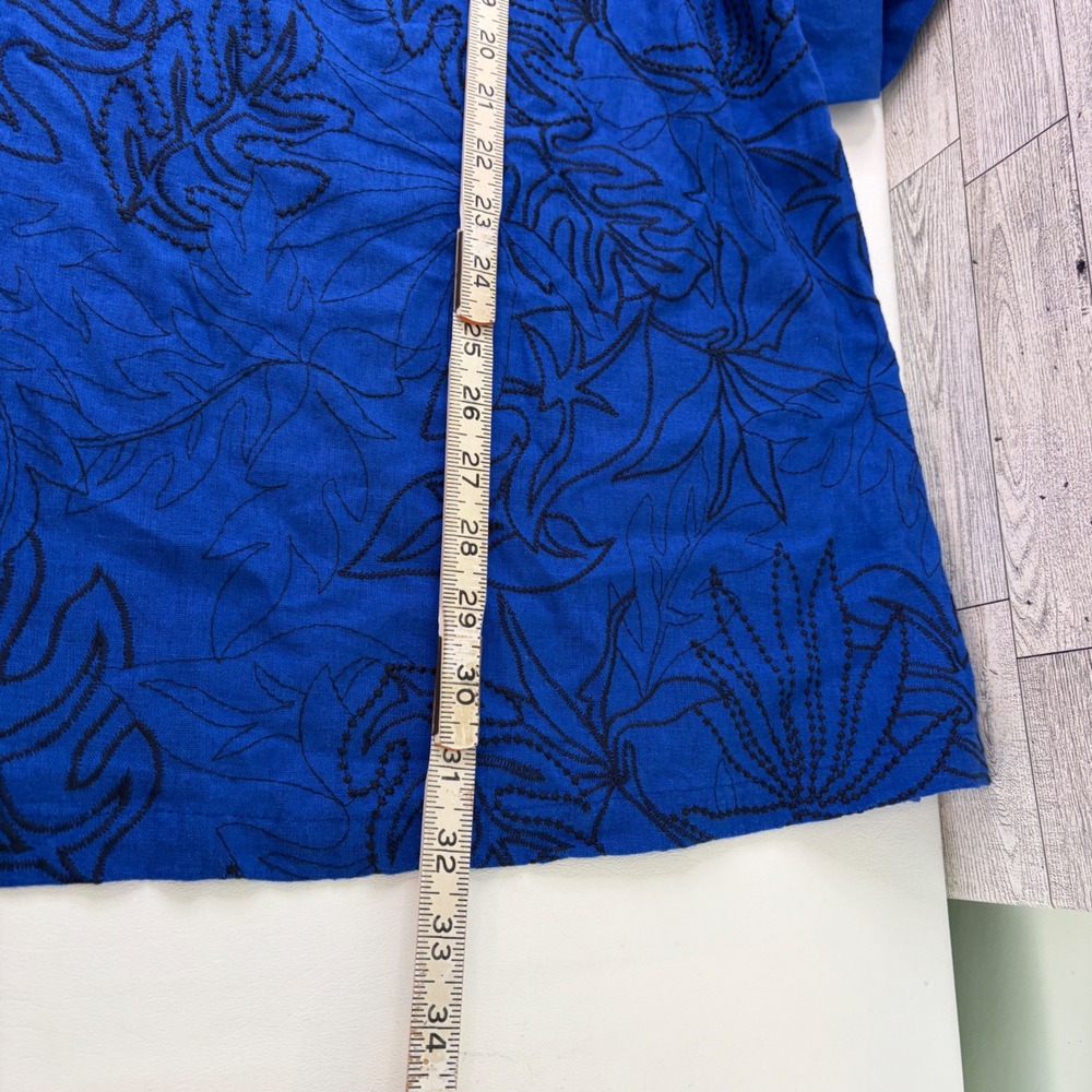 Jessica London Tunic Top Women 26W Royal Blue Embroidered Leaf Linen Blend - Picture 8 of 8